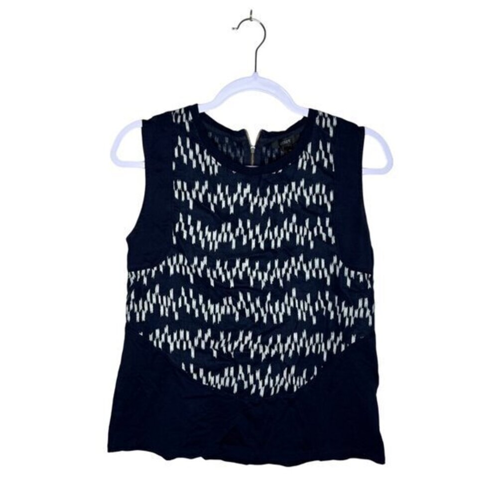 J.Crew Women's Sleeveless‎ Top Navy & White Zigzag Pattern Linen Cotton Blend XS